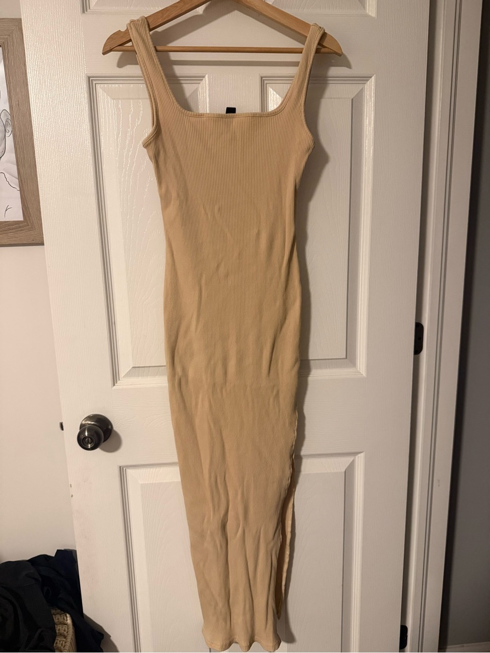 SHEIN Beige Ribbed Maxi Bodycon Dress